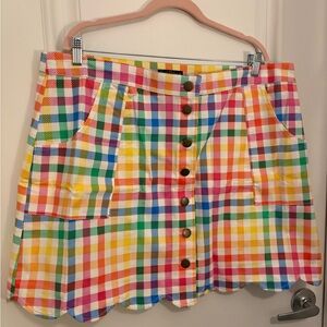Smak Parlour Button-Front Multicolor Gingham Mini Skirt with Scallop Hem